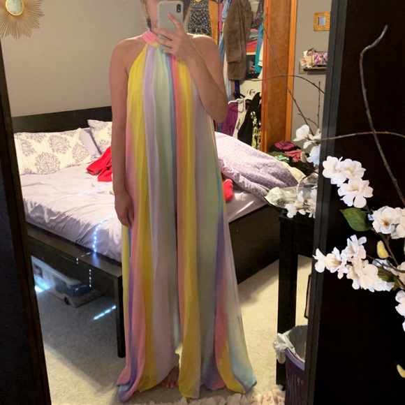 Striped Flowy Halter Jumpsuit - Picture 7 of 11